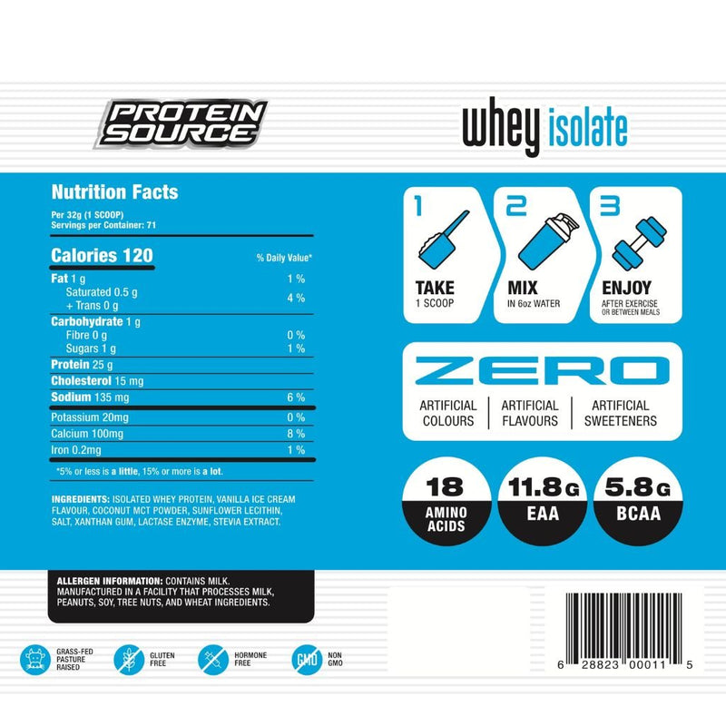 Protein Source IsoWhey Protein, Vanilla Ice Cream English Nutrition Panel, 5lb - SupplementSource.ca