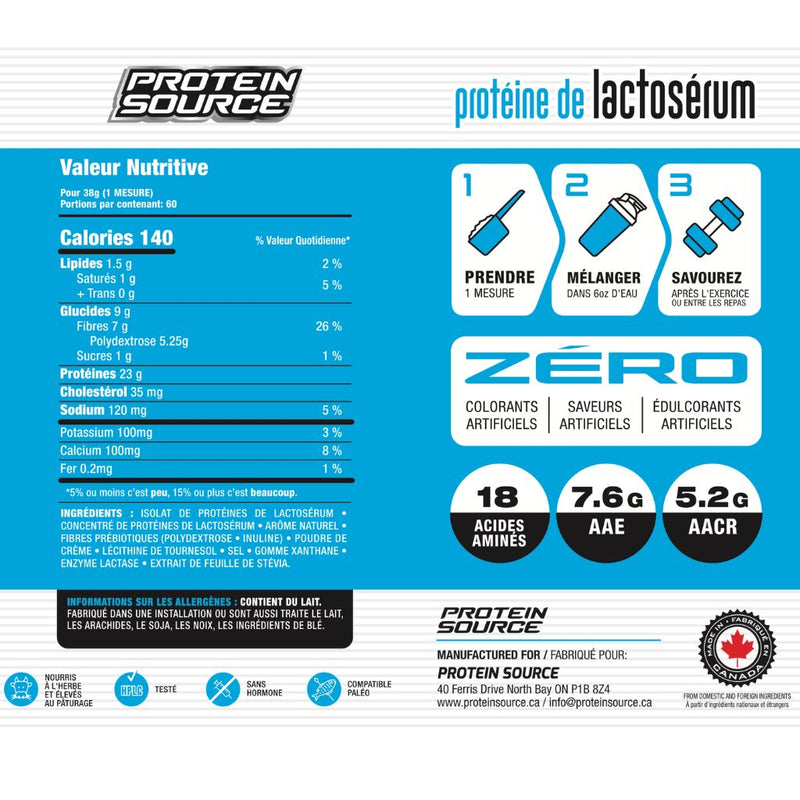 Protein Source Whey Protein, 5lb French Ice Cream English Nutrition Panel - SupplementSource.ca