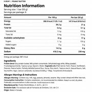 Protein World X-GEAR PROTEIN BARS, 6 Bars/Box Peanut Butter Nutrition Panel - SupplementSource.ca
