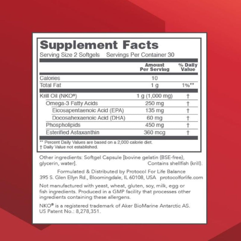 Protocol For Life Balance Krill Oil Nutrition Panel, 60 Softgels - SupplementSource.ca
