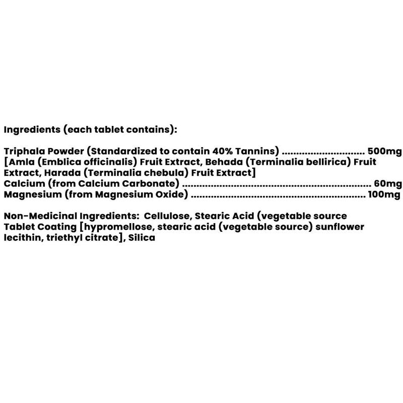 Protocol for Life Balance ProTriphala, 500mg, 120 Tablets Nutritional Panel -  SupplementSource.ca