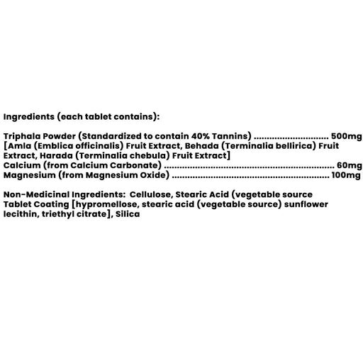 Protocol for Life Balance ProTriphala, 500mg, 120 Tablets Nutritional Panel -  SupplementSource.ca