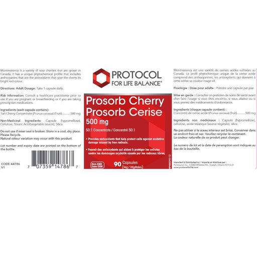 Protocol For Life Balance Prosorb Cherry Nutrition Panel, 500mg, 90 VCaps - SupplementSource.ca
