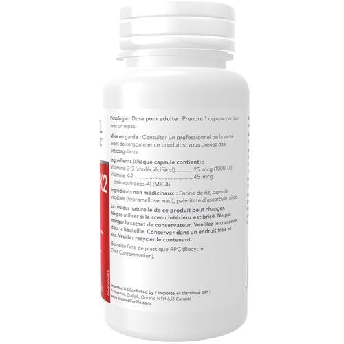 Protocol for Life Balance Vitamin D3/K2 Freanch Nutrition Panel, 120 VCaps - SupplementSource.ca
