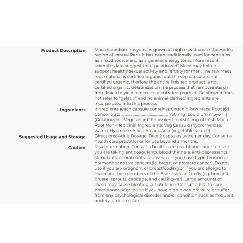Protocol For Life Balance Ortho Maca Nutrition Panel, 750mg, 90 VCaps - SupplementSource.ca