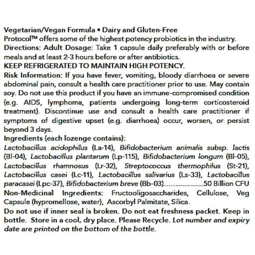 Protocol For Life Balance ProtoDophilus, 50 Capsules Nutrition Facts - SupplementSource.ca