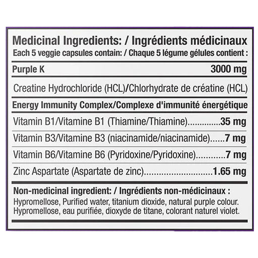 Purple-K Creatine, 150 VCaps Nutrition Panel - SupplementSource.ca