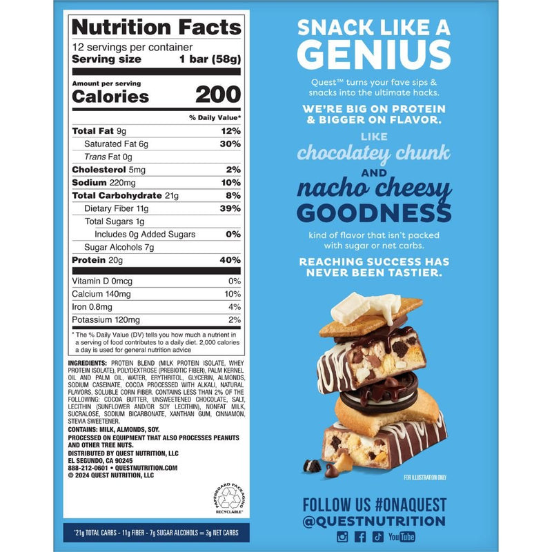 Quest Overload Bar Cookie Commotion Nutrition Panel - SupplementSource.ca