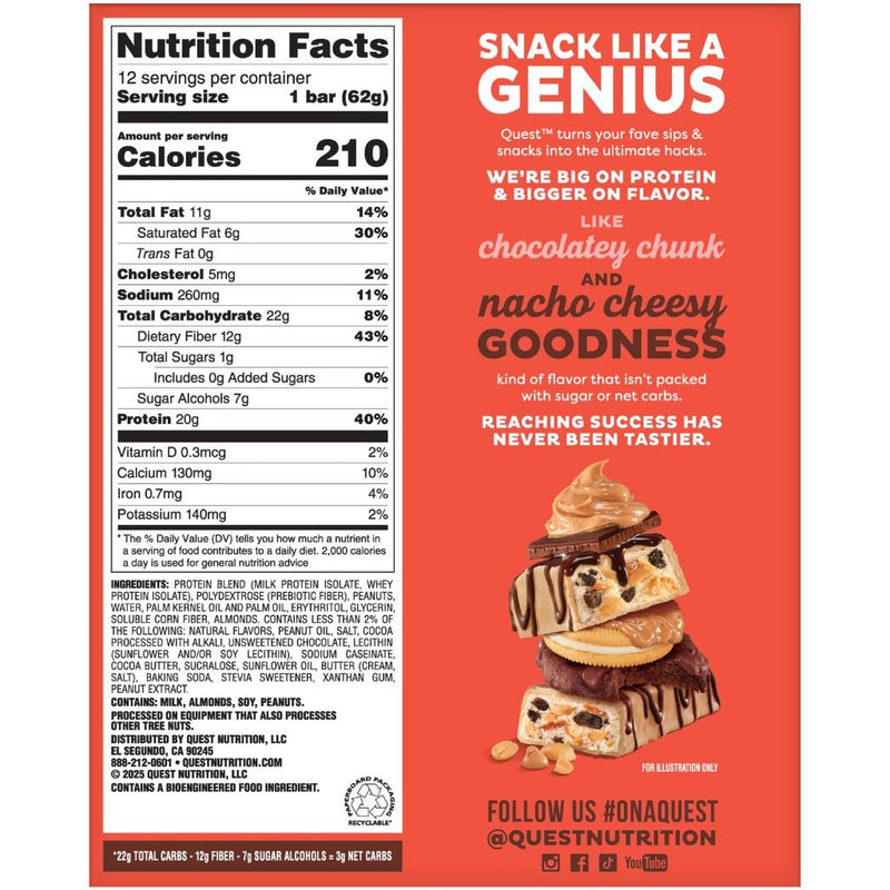 Quest Overload 1 Bar Nutty By Nature Nutrition Panel - SupplementSource.ca