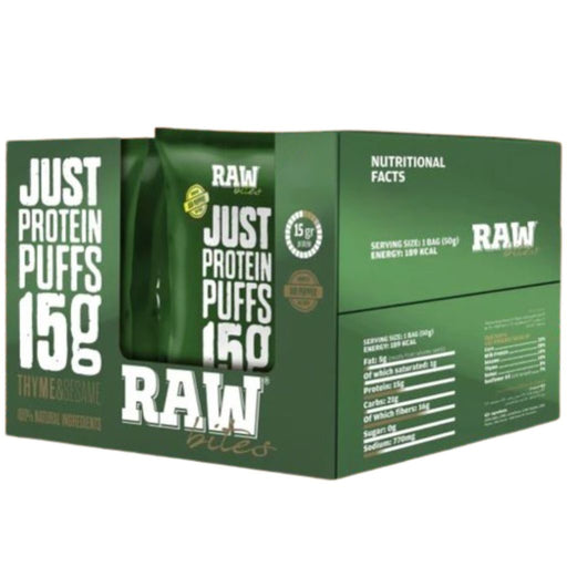 Raw Bites Just Protein Puffs Thyme&Sesame, 50gx10 - SupplementSource.ca
