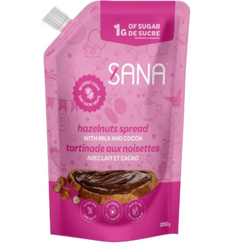 Sana No Sugar Added  Spreads, 200 g Hazelnut with Milk and Cocoa - SupplementSource.ca