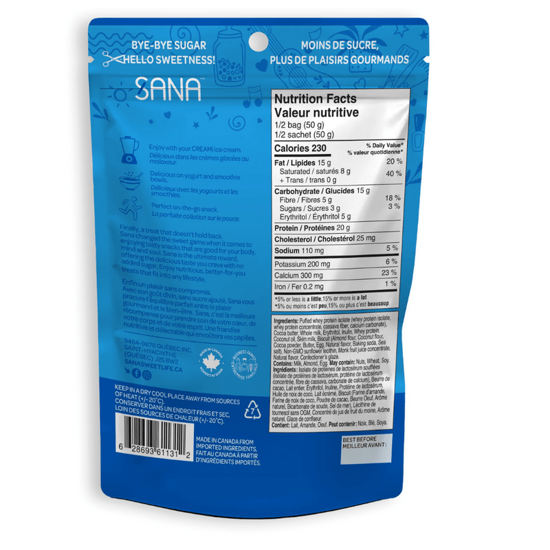 Sana No Sugar Added Protein Bites, 100 g Cookies N' Cream Nutrition Panel - SupplementSource.ca 