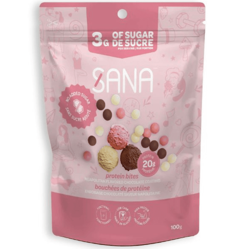 Sana No Sugar Added Protein Bites, 100 g Neapolitan - SupplementSource.ca