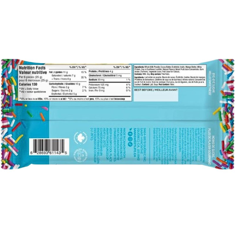 Sana Birthday Cake No Sugar Added Bar Nutrition Panel, 75g - SupplementSource.ca