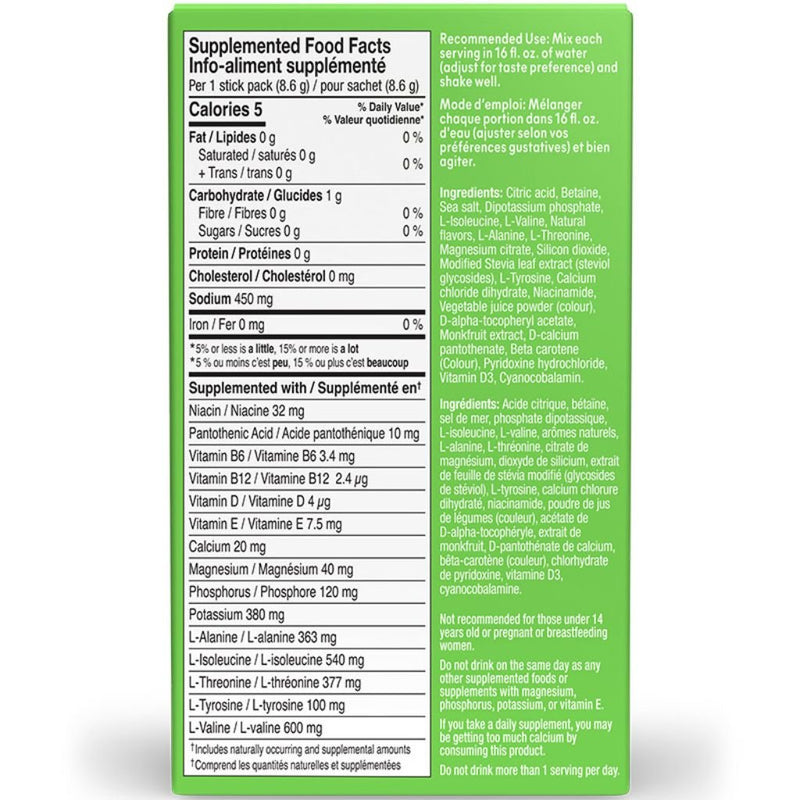 Xtend Healthy Hydration Powder 15 Stick Packets Lemon Lime Nutritional Panel - SupplementSource.ca