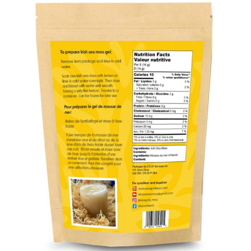 SeaGold Moss Dried Golden Irish Sea Moss, 114g Back - SupplementSource.ca