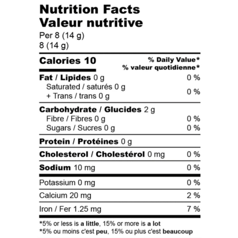 SeaGold Moss Dried Golden Irish Sea Moss, 114g Nutrition Panel - SupplementSource.ca