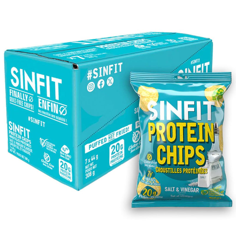 Sinfit Protein Chips, 7 Bags/Box Dill Salt & Vinegar - SupplementSource.ca