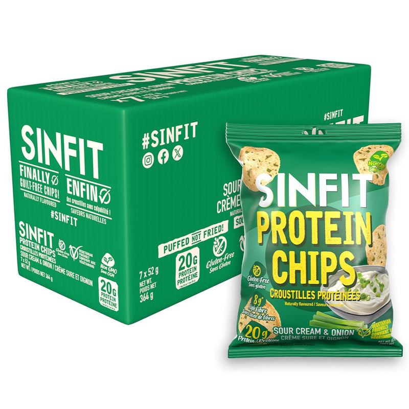 Sinfit Protein Chips, 7 Bags/Box Sour Cream & Onion - SupplementSource.ca