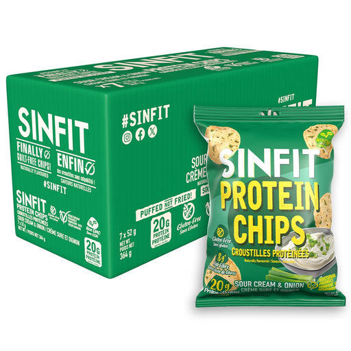 Sinfit Protein Chips, 7 Bags/Box Sour Cream & Onion - SupplementSource.ca