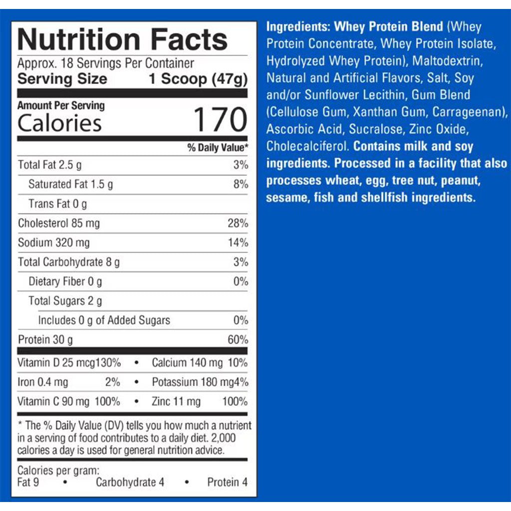 Six Star 100% Whey Protein+, 1.8lbs Frosted Flakes Nutrition Panel - SupplementSource.ca