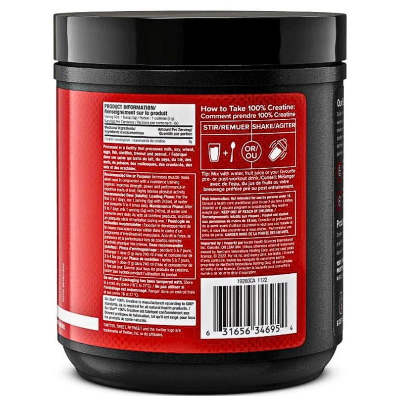 Six Star 100% Creatine Nutrition Panel, 300g - SupplementSource.ca