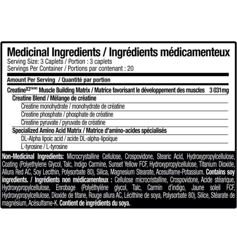 Six Star X3 Creatine Nutrition Panel, 60 Caps - SupplementSource.ca