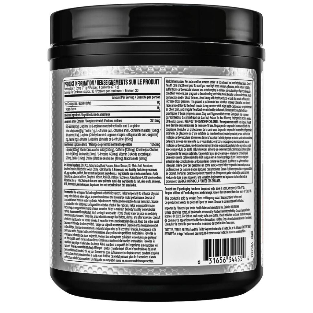 Six Star Pre-workout Explosion Blue Raspberry Nutrition Panel  - SupplementSource.ca