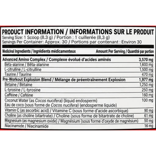 Six Star Pre-workout Explosion 2.0, 30 Servings Fruit Punch Nutrition Panel - SupplementSource.ca