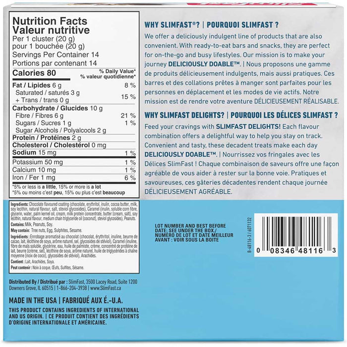 Slimfast Delights 14 Treats/Box Caramel Nuts & Chocolate Nutrition Panel - SupplementSource.ca