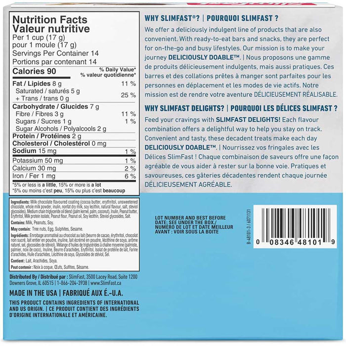 Slimfast Delights 14 Treats/Box Peanut Butter Chocolate Nutrition Panel - SupplementSource.ca