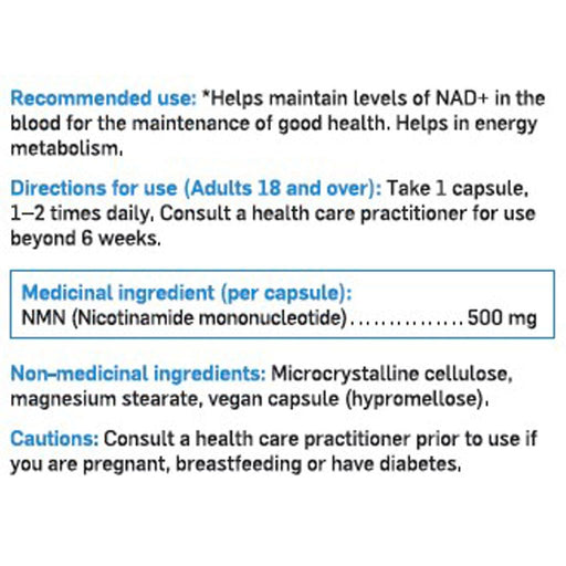 Split Science NMN, 60 VCaps Nutrition Panel - SupplementSource.ca