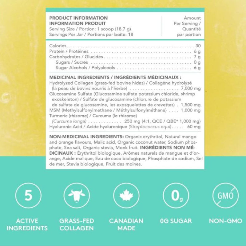 Sproos Joint Collagen Nutrition Panel, Mango Turmeric, 337g - SupplementSource.ca