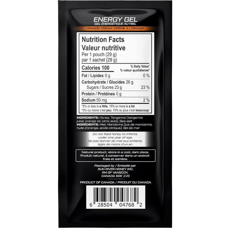 Sun River Honey Energy Gel, 29g Nutrition Panel - SupplementSource.ca