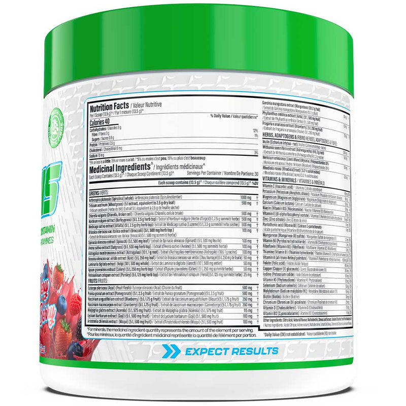 TC Nutrition Multi Greens, 30 Servings Very Berry Nutrition Panel - SupplementSource.ca