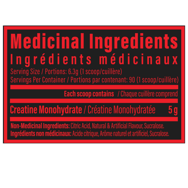 TC Nutrition Flavoured Creatine Monohydrate  Nutrition Panel, 90 Servings - SupplementSource.ca