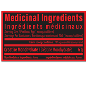 TC Nutrition Unflavoured Creatine Monohydrate Nutrition Panel, 200 Servings - SupplementSource.ca