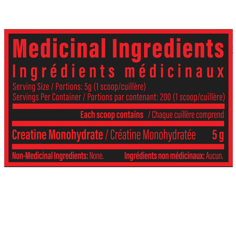 TC Nutrition Unflavoured Creatine Monohydrate Nutrition Panel, 200 Servings - SupplementSource.ca