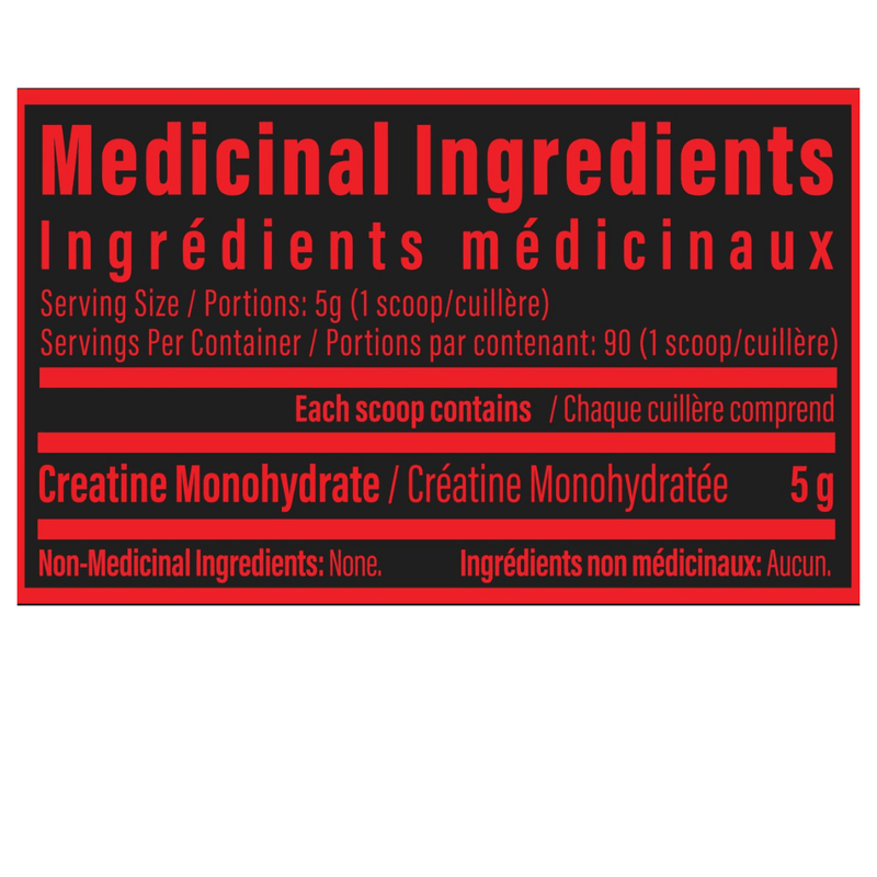 TC Nutrition Unflavoured Creatine Monohydrate Nutrition Panel, 90 Servings - SupplementSource.ca