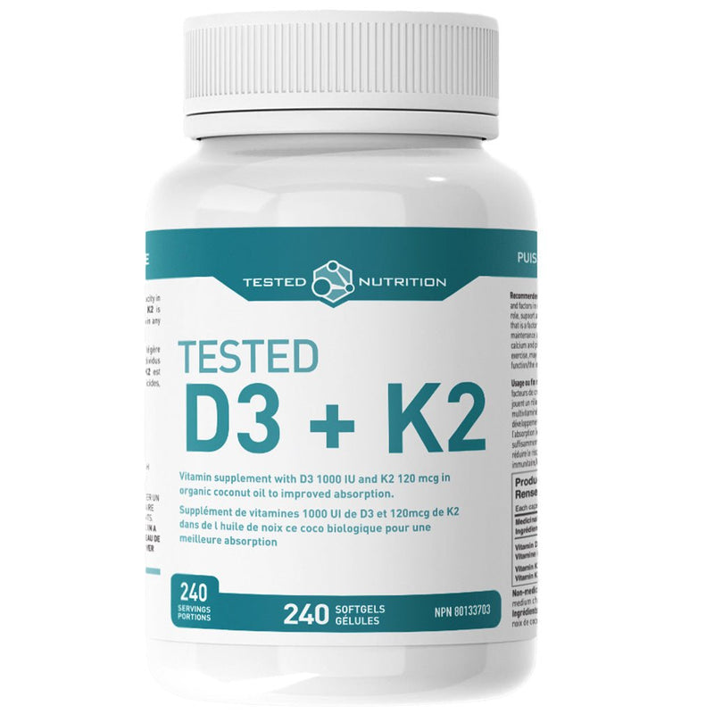 Tested Nutrition D3+K2, 240 Softgels - SupplementSource.ca