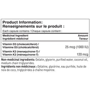 Tested Nutrition D3+K2, 240 Softgels Nutrition Panel - SupplementSource.ca