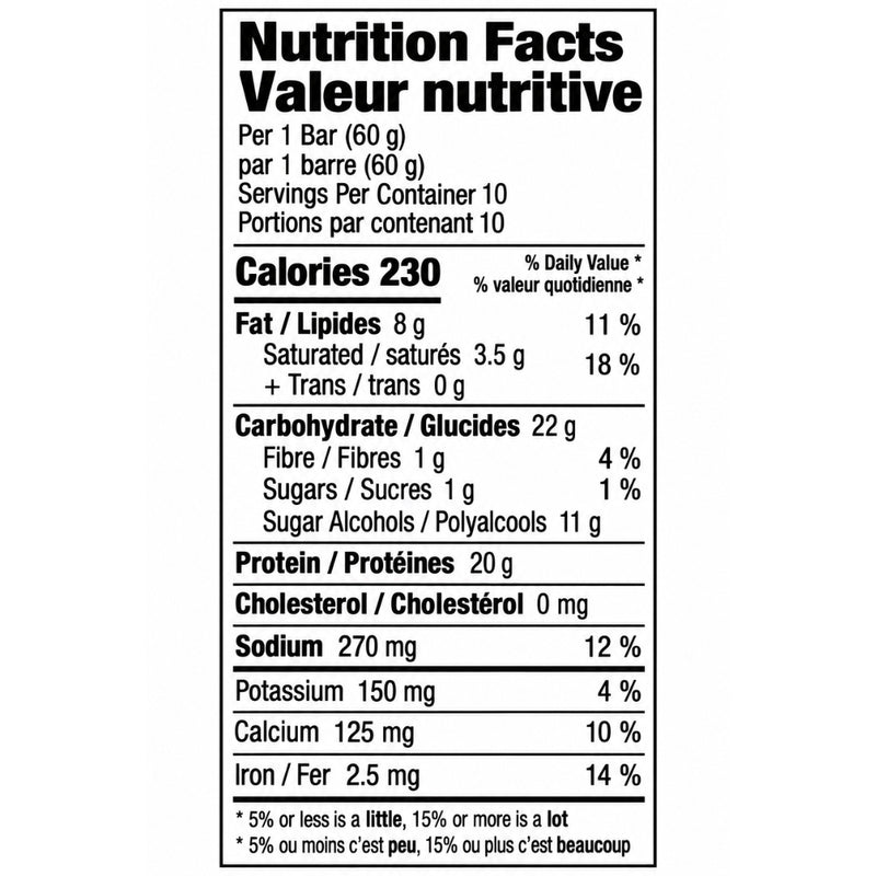 Think! High Protein Bars, 10 Bars/Box Creamy Peanut Butter Nutrition Panel - SupplementSource.ca