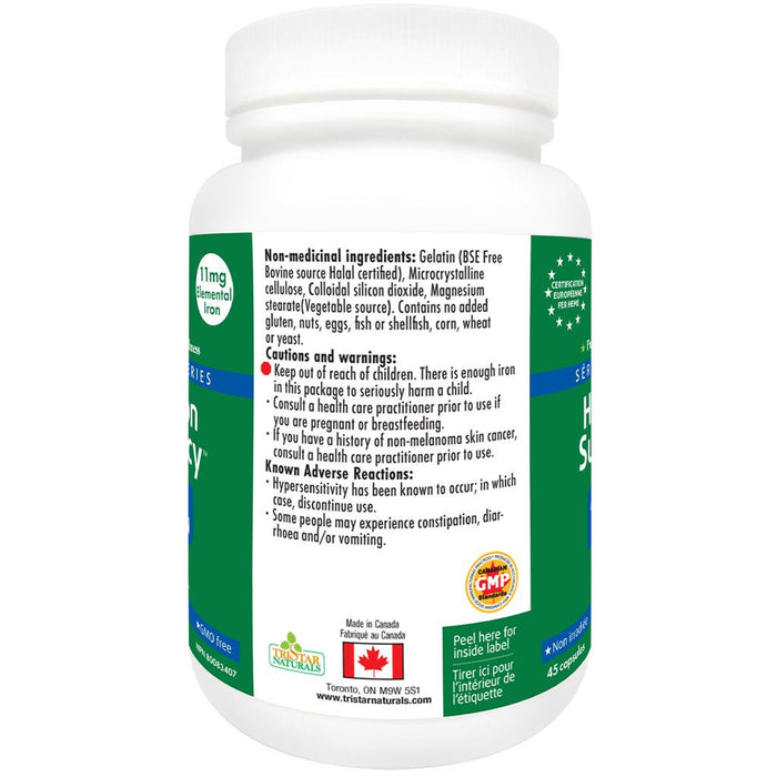 TriStar Naturals Heme Iron Supremacy, 45 Capsules Ingredients - SupplementSource.ca