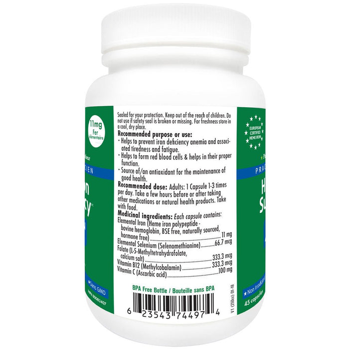 TriStar Naturals Heme Iron Supremacy, 45 Capsules Nutrition Panel - SupplementSource.ca