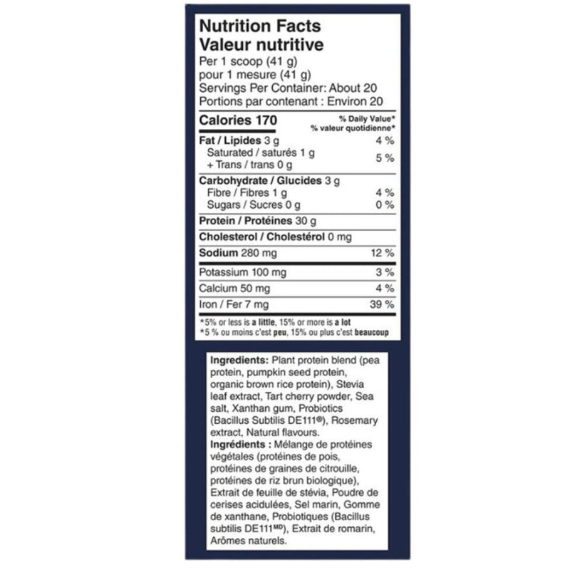 Vega Performance Protein+Recovery, Creamy Vanilla Nutrition Panel, 20 Servings - SupplementSource.ca