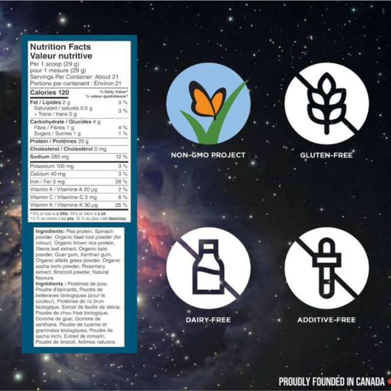 Vega Protein+ Supergreens Plant Based Protein, Berry Nutrition Panel, 18 Servings - SupplementSource.ca