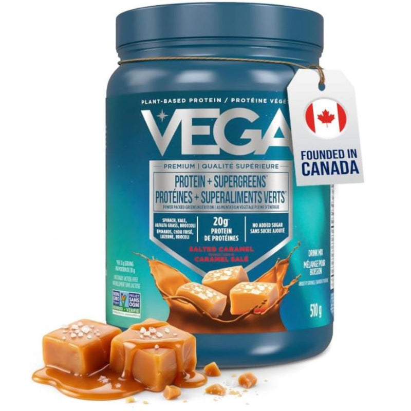 Vega Protein+ Supergreens Plant Based Protein, Salted Caramel, 17 Servings - SupplementSource.ca