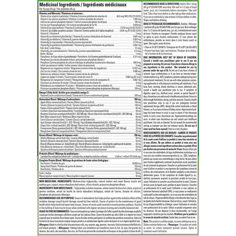 Vegan Pure All-in-One Nutritional Shake, 405g Cookies & Cream Ingredients - SupplementSource.ca