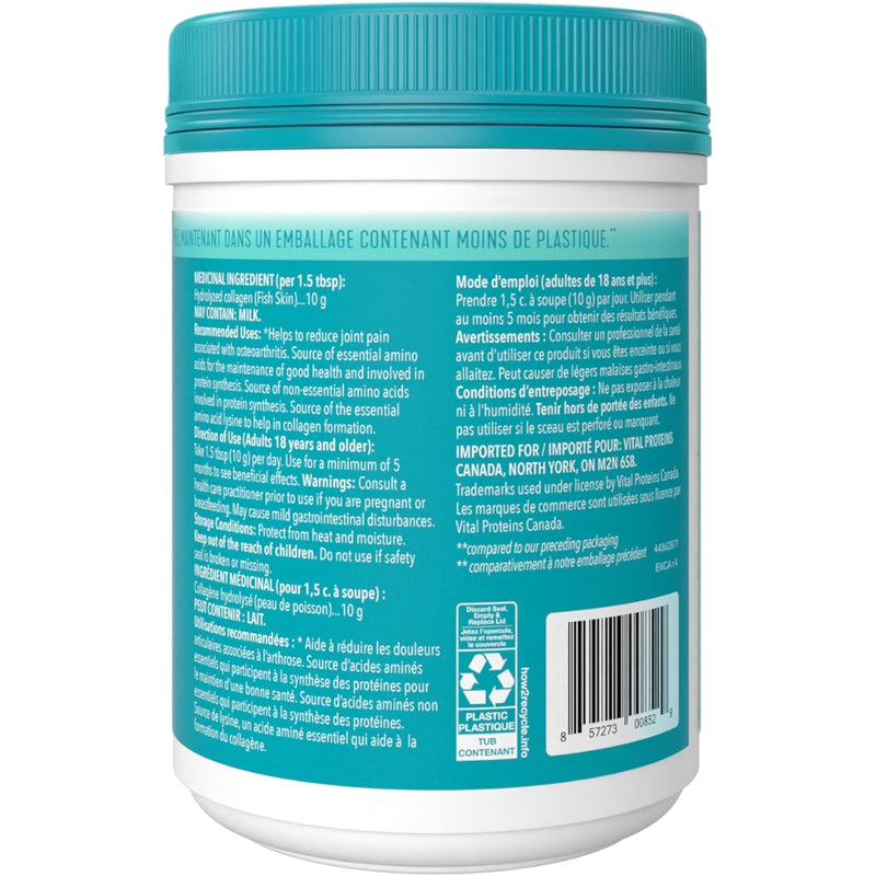 Vital Proteins Marine Collagen, 221g Unflavoured Nutrition 
Panel - SupplementSource.ca