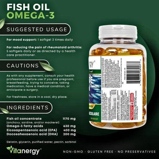 Vitanergy Triple Strength Fish Oil 600mg EPA/DHA, 60 Softgels - SupplementSource.ca